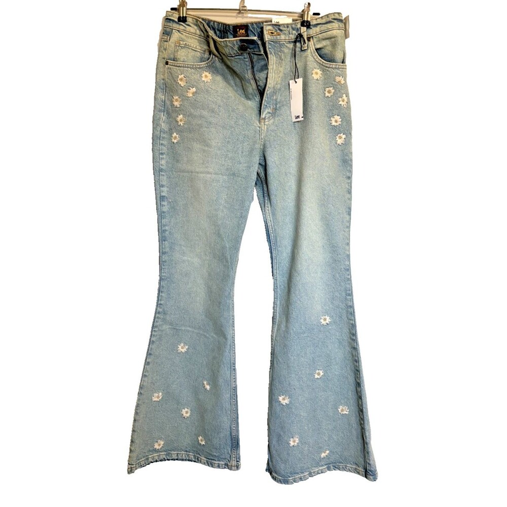 LEE Daisy 32M x 32L High Rise Flared Leg Light Wash Jeans boho 70s bell bottoms - Picture 8 of 12
